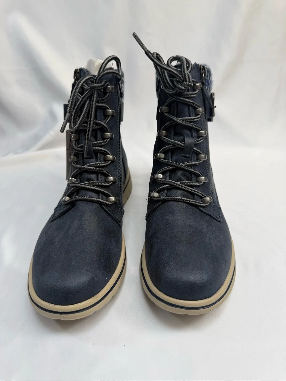 NEW CLIFFS BY WHITE MOUNTAIN Navy Boots With Fabric Hearten Size 8 Retail $85